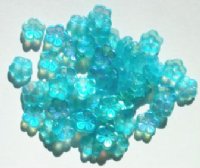 50 3x8mm Matte Aqua AB Cupped Flower Beads